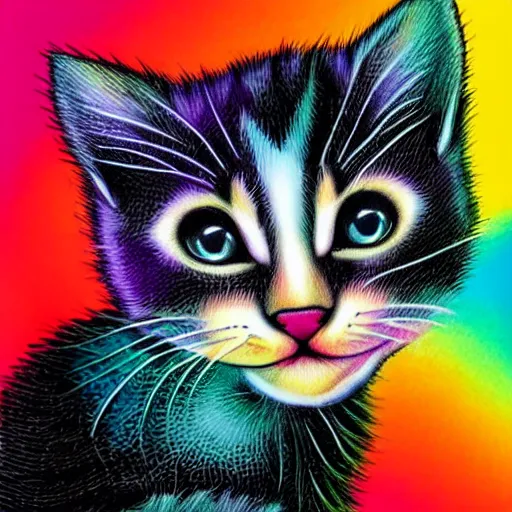 Prompt: An adorable kitten, by Lisa Frank, retro airbrush