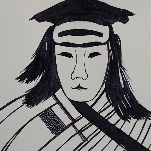 Prompt: puddled ink painting of a samurai,