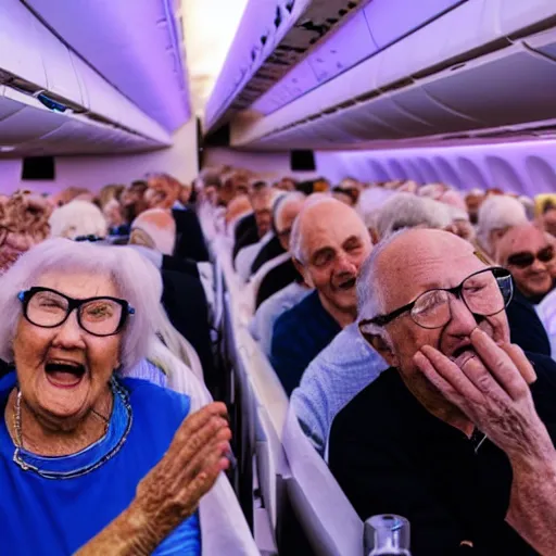 Image similar to old people rave on a plane, 4k