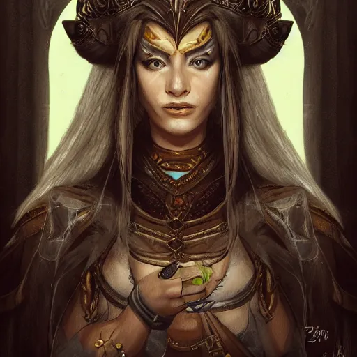 Prompt: Portrait of Polgara the sorceress from the Belgariad, highly detailed, artstation