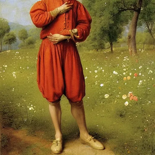 Prompt: renaissance portrait of Eddie Murphy by a meadow in a forest, masterpiece by Eugene de Blaas