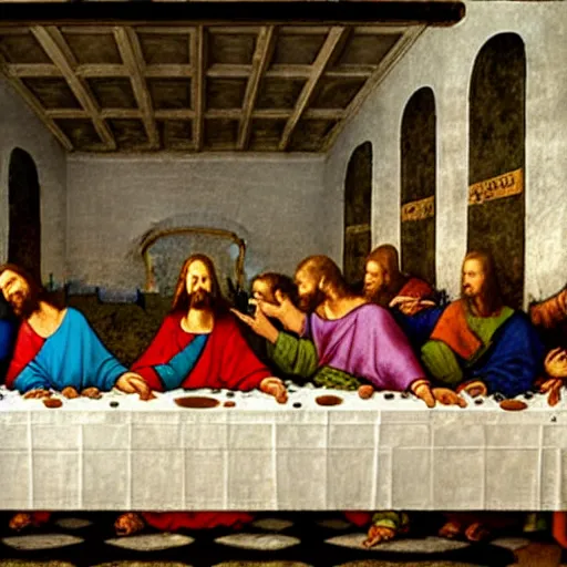 Image similar to cate blanchett as Jesus in the last supper by Leonardo davinci