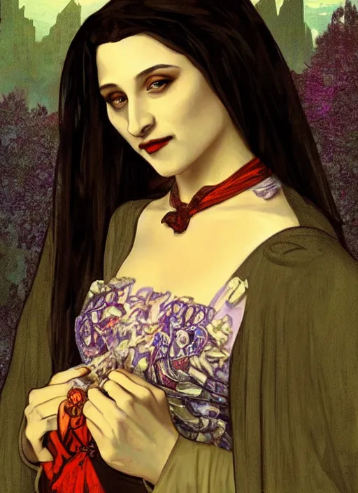 Prompt: Dracula as Monalisa, mystical, fantasy, intricate, elegant, highly detailed, digital painting, 4k, HDR, concept art, smooth, sharp focus, illustration, art by alphonse mucha,artgerm, H R Giger