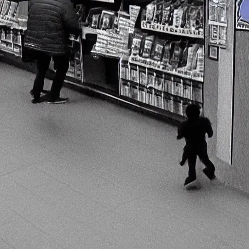 Prompt: cctv cam footage of elmo robbing a store