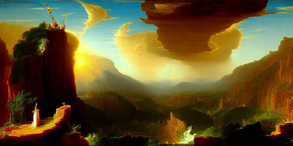 Prompt: an intricate time machine painted by thomas cole