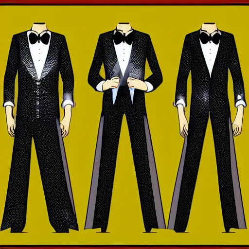 Image similar to a set of magician's men's clothing design, black and white tones, 2 d game art