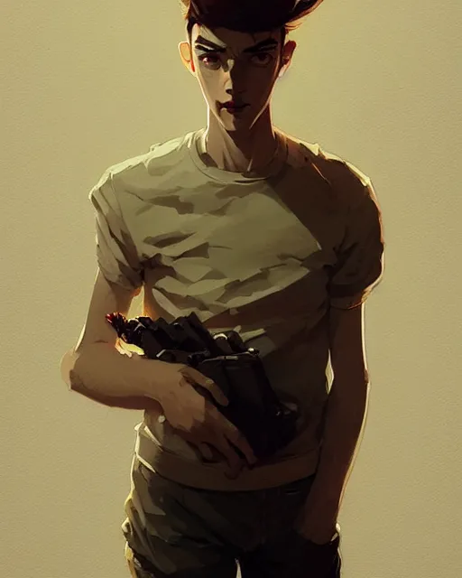 Image similar to hyper - realistic portrait of noble young man by atey ghailan, by greg rutkowski, by greg tocchini, by james gilleard, by joe fenton, by kaethe butcher, dynamic lighting, gradient light yellow, brown, blonde cream and white color scheme, grunge aesthetic