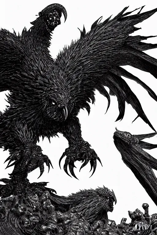 Image similar to raven monster, highly detailed, digital art, sharp focus, trending on art station, kentaro miura manga art style