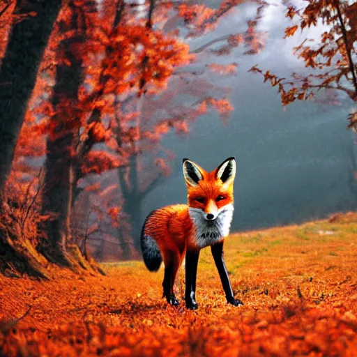 Prompt: a portrait of a fox character in a scenic autumn maple environment, in the style of alena aenami