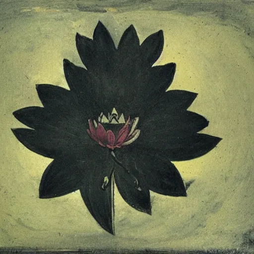 Image similar to a black lotus, fresco by francisco goya