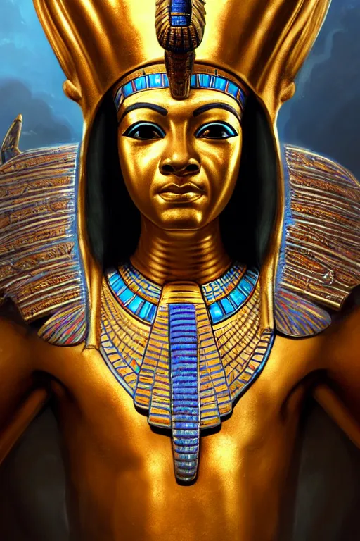 Image similar to egypt god osiris, god of the underworld, highly detailed, d & d, fantasy, highly detailed, digital painting, trending on artstation, concept art, sharp focus, illustration, global illumination, ray tracing, realistic shaded, art by artgerm and greg rutkowski and fuji choko and viktoria gavrilenko and hoang lap, sunny