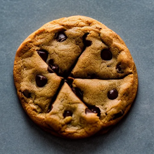 Image similar to close view of a 5 pointed star shaped chocolate chip cookie, warm dim light