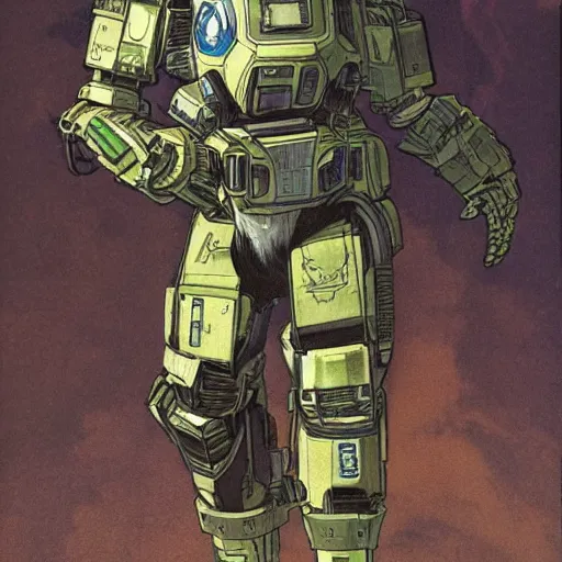 Prompt: ivan. titanfall pilot. Concept art by James Gurney and Mœbius.