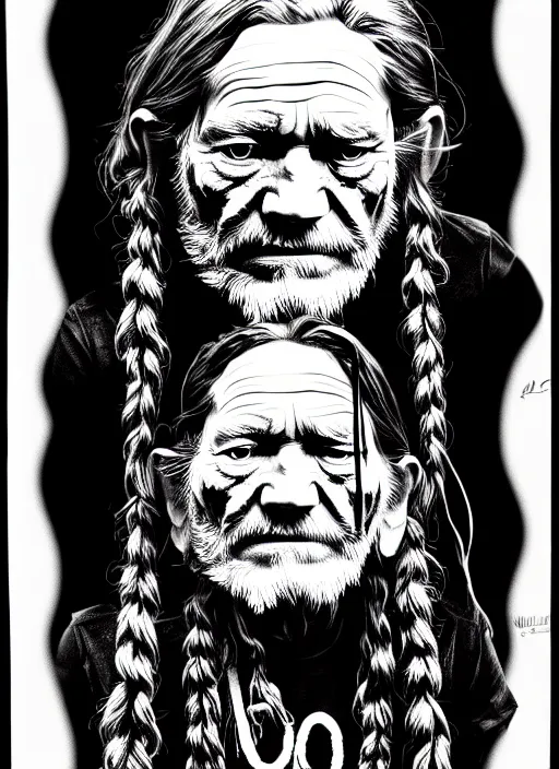 Image similar to an extremely detailed masterpiece grunge head and shoulders drawing of an old willie nelson, in the style of richard avedon, after life, loony toons style, horror themed, detailed, elegant, intricate, trending on artstation, 4 k