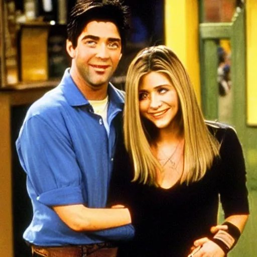 Image similar to ross and rachel from friends tv show, blended together as one person