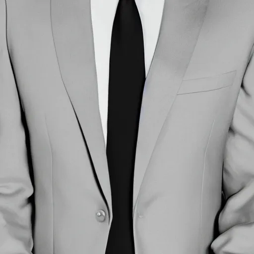 Image similar to full shot photograph of a black suit with a black shirt and silver tie, silver tie, with a silver tie and black shirt photorealistic photograph cinematic lighting intricate detailed 8 k resolution