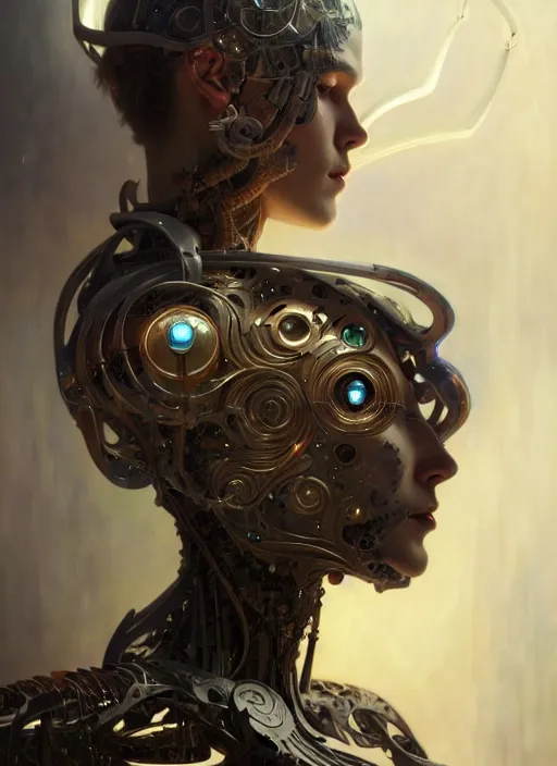 Image similar to organic cyborg, man, diffuse lighting, fantasy, intricate, elegant, highly detailed, lifelike, photorealistic, digital painting, artstation, illustration, concept art, smooth, sharp focus, art by John Collier and Albert Aublet and Krenz Cushart and Artem Demura and Alphonse Mucha