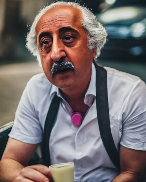 Image similar to a boba tea. hyper realistic and anamorphic 2 0 1 0 s movie still of giovanni falcone, by paolo sorrentino, leica sl 2 3 0 mm, beautiful color, high quality, high textured, lens flare, refined face