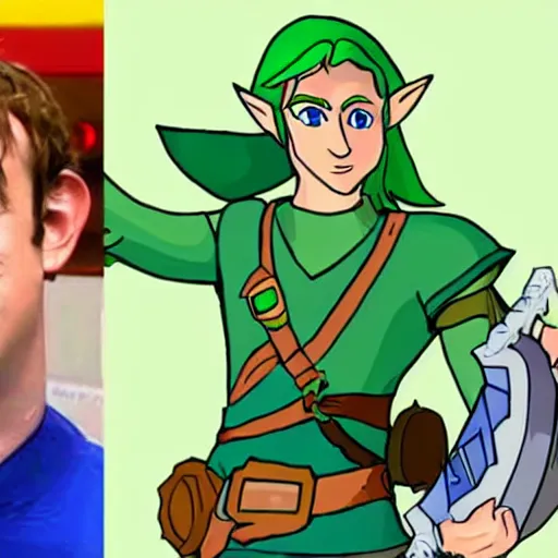 Image similar to a fusion of Link from the Legend of Zelda series and Mark Zuckerberg