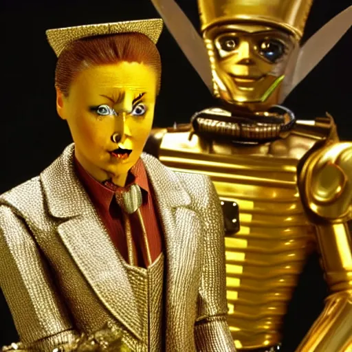 Image similar to a still from a tv commercial for an action figure of christopher walken as the tin man from the wiz the movie, 4 k, highly detailed, award winning, look at all that detail!