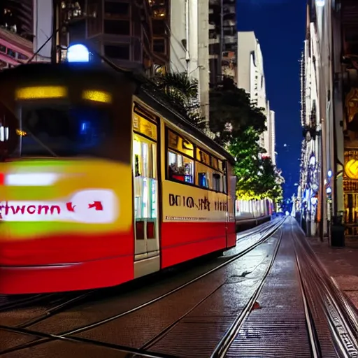 Image similar to a tram ride in sao paulo city at night, photorealistic, ultra detailed, 8 k