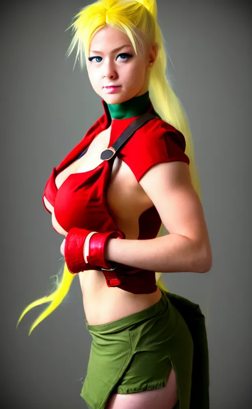 Image similar to cosplaying as cammy from street fighter, professional photo, trending on deviantart