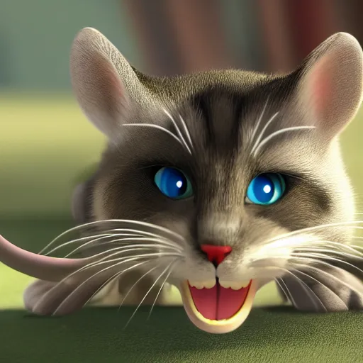 Prompt: tom and jerry as a real cat and mouse, very very realistic, 4 k, detailed