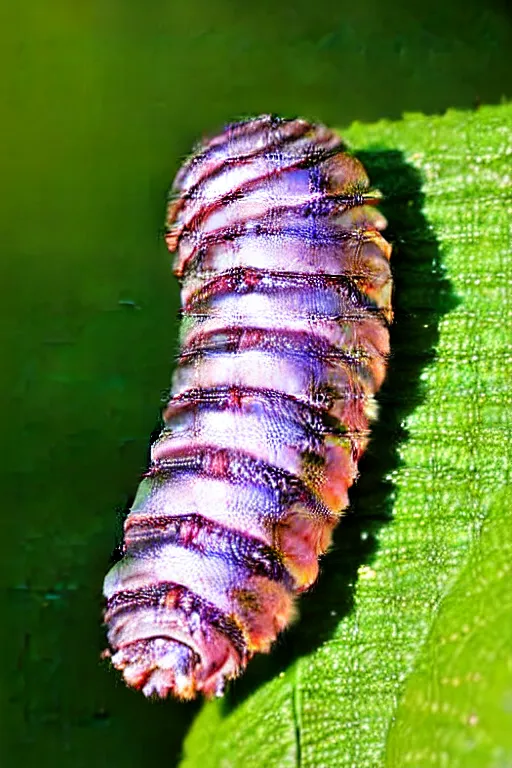 Image similar to high quality close-up photo iridescent caterpillar! gorgeous highly detailed david ligare elson peter cinematic pink lighting high quality low angle hd 8k sharp shallow depth of field