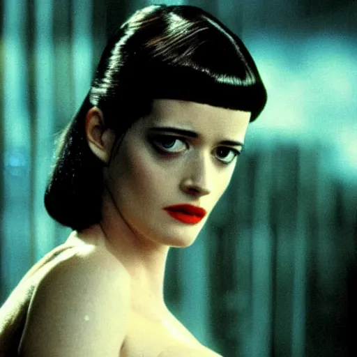 Prompt: a movie still of eva green in blade runner