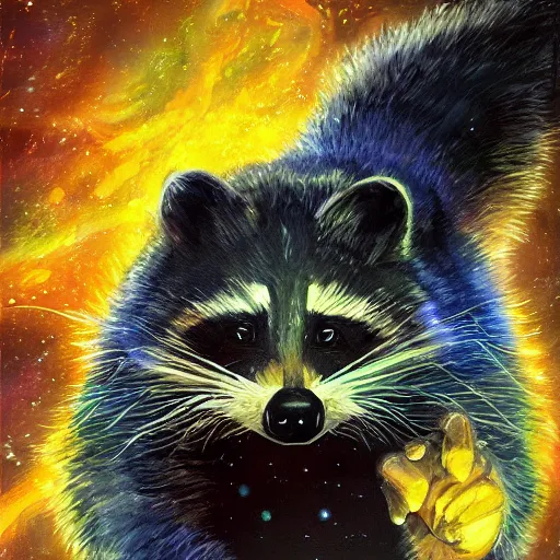 Prompt: a mutant racoon space captain, hdr, artistic, brushstrokes, impressionist, elegant, d&d, fantasy