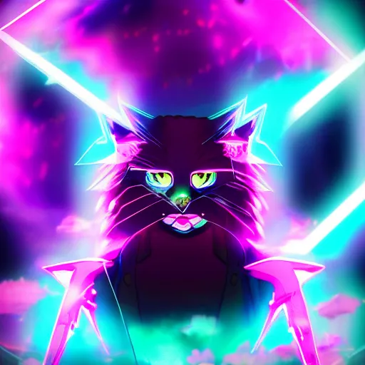 Prompt: anime lightning cat, portrait, vaporwave, synthwave, neon, vector graphics, cinematic, volumetric lighting, f 8 aperture, cinematic eastman 5 3 8 4 film