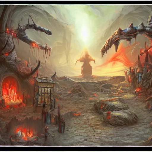 Prompt: an actual gift shop in hell, horror fantasy, digital art, trending on artstation