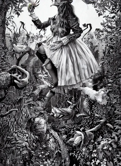 Prompt: Alice in Wonderland painting by Dan Hillier, trending on artstation, artstationHD, artstationHQ, 4k, 8k