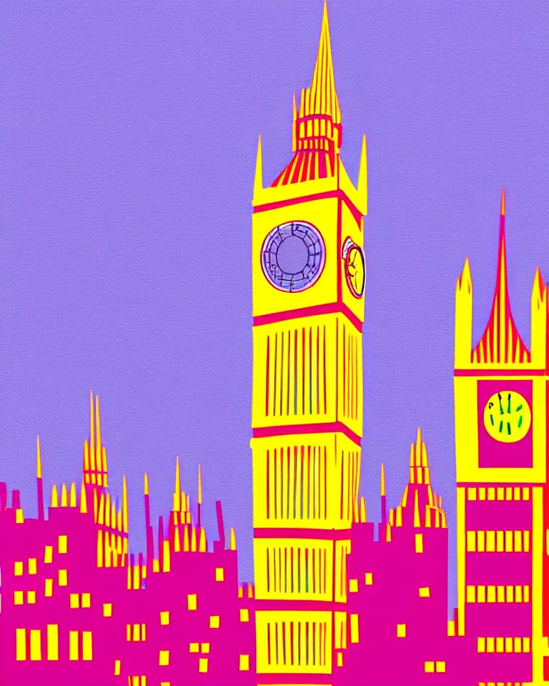 Image similar to city of london, london bridge, big ben, bright colors, in the style of hiroshi nagai, very detailed