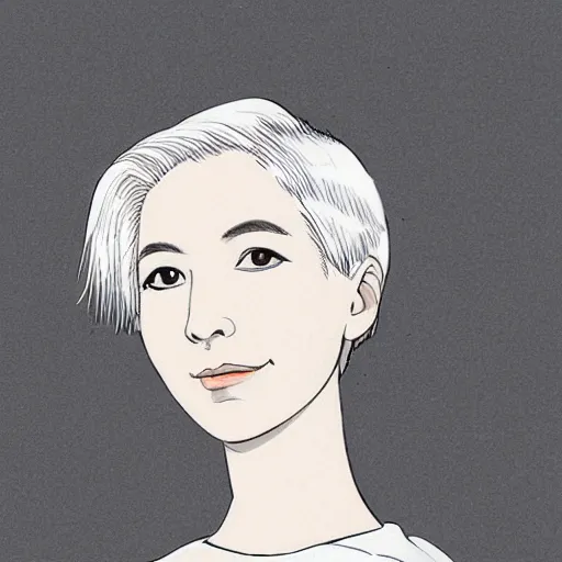 Prompt: portrait of a woman with short white hair, illustration, by hiromu arakawa