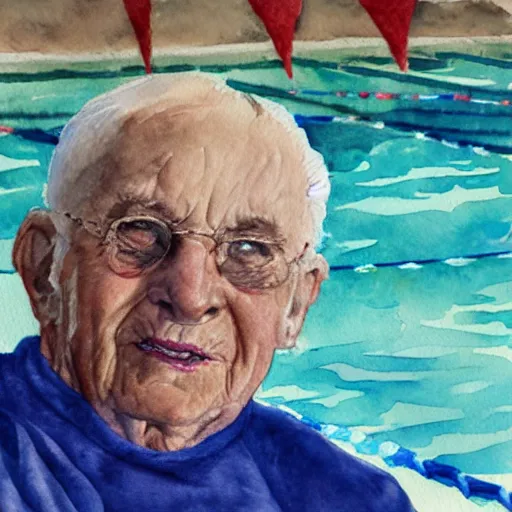 Image similar to Portrait of an elderly YMCA swimmer. Watercolor