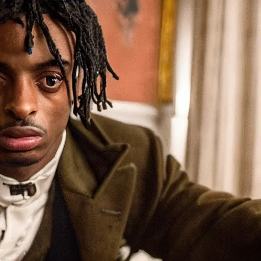 Image similar to playboi carti in peaky blinders 4 k the detailed super realistic