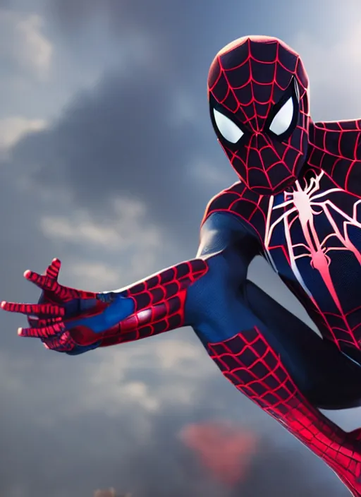 Prompt: photograph of a miles - morales and spider - man hybrid, dslr, cinematic, volumetric lighting, 8 k resolution, photorealistic