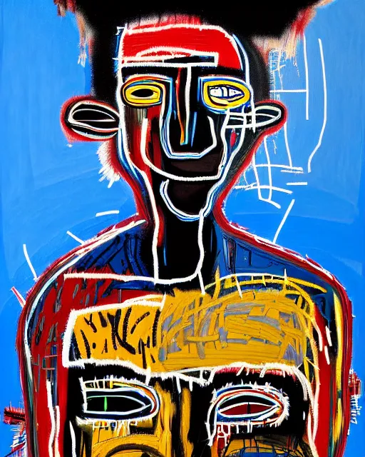 Image similar to A extremely ultra highly detailed majestic hi-res beautiful immaculate head and shoulders award winning painting stunning masterpiece of the face of a strong black african man by Jean-Michel Basquiat, 8k, high textures, ultra hyper sharp, insanely detailed and intricate, super detailed, 8k HDR ultra high quality