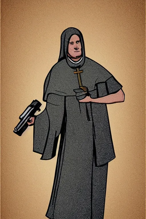 Image similar to male nun with a gun, Character design