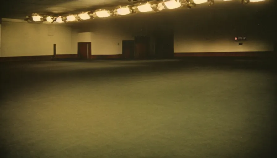 Image similar to 60s movie still of a sovietic stalinist style empty high ballroom, cinestill 800t 50mm eastmancolor, liminal Space style, heavy grain, flash-s 150