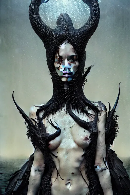 Prompt: gorgeous lilith the mother of all monsters, black feathers, raining ash, fine art masterpiece, highly detailed dino valls wayne barlowe machiej kuciara, dramatic lighting, long shot, wide angle, uhd 8 k, sharp focus