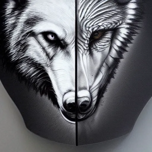 Prompt: black and white, bio mechanical, see through, 3 d, hyper realistic, detailed, hyper realism, skull of wolf