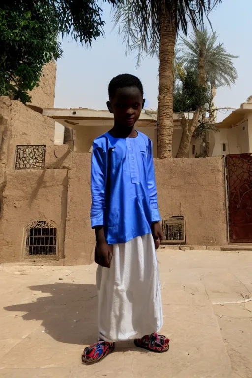 Image similar to nigerian boy in front of a mansion in egypt