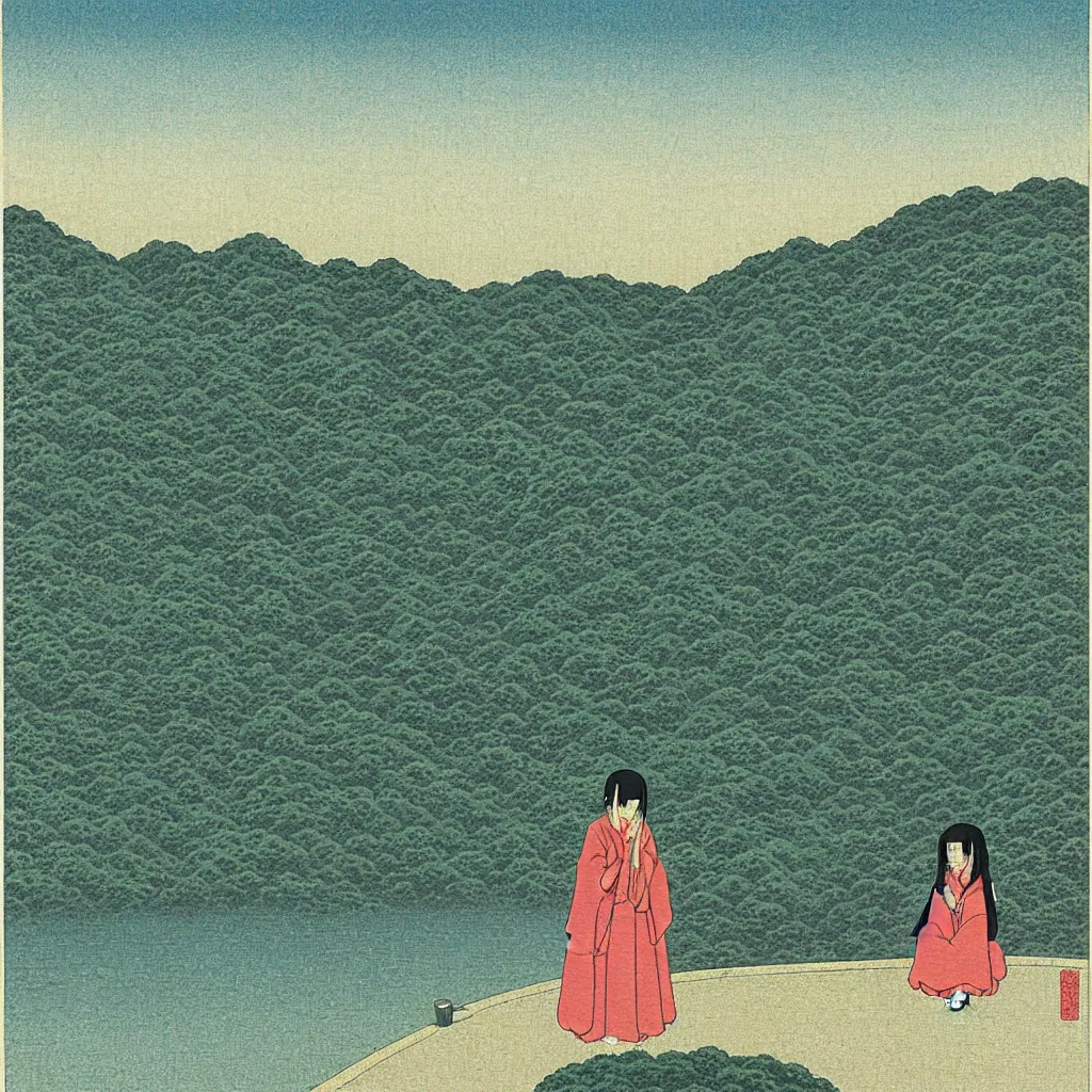 Image similar to a lonely girl by kawase hasui.