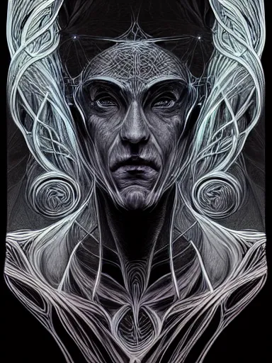 Image similar to portrait study, lord of regeneration, illustrated on black paper by, artgerm, moebius, android jones : : fractal lotus pattern : : digital painting, digital art, concept art, character design, imaginefx : : hyperrealism, dark fantasy