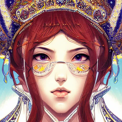 Image similar to ehther the heavenly monarch, beautiful, detailed symmetrical close up portrait, intricate complexity, in the style of artgerm and ilya kuvshinov, cel shaded