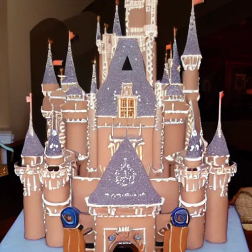 Image similar to castle by walt disney made out of gingerbread and stuff