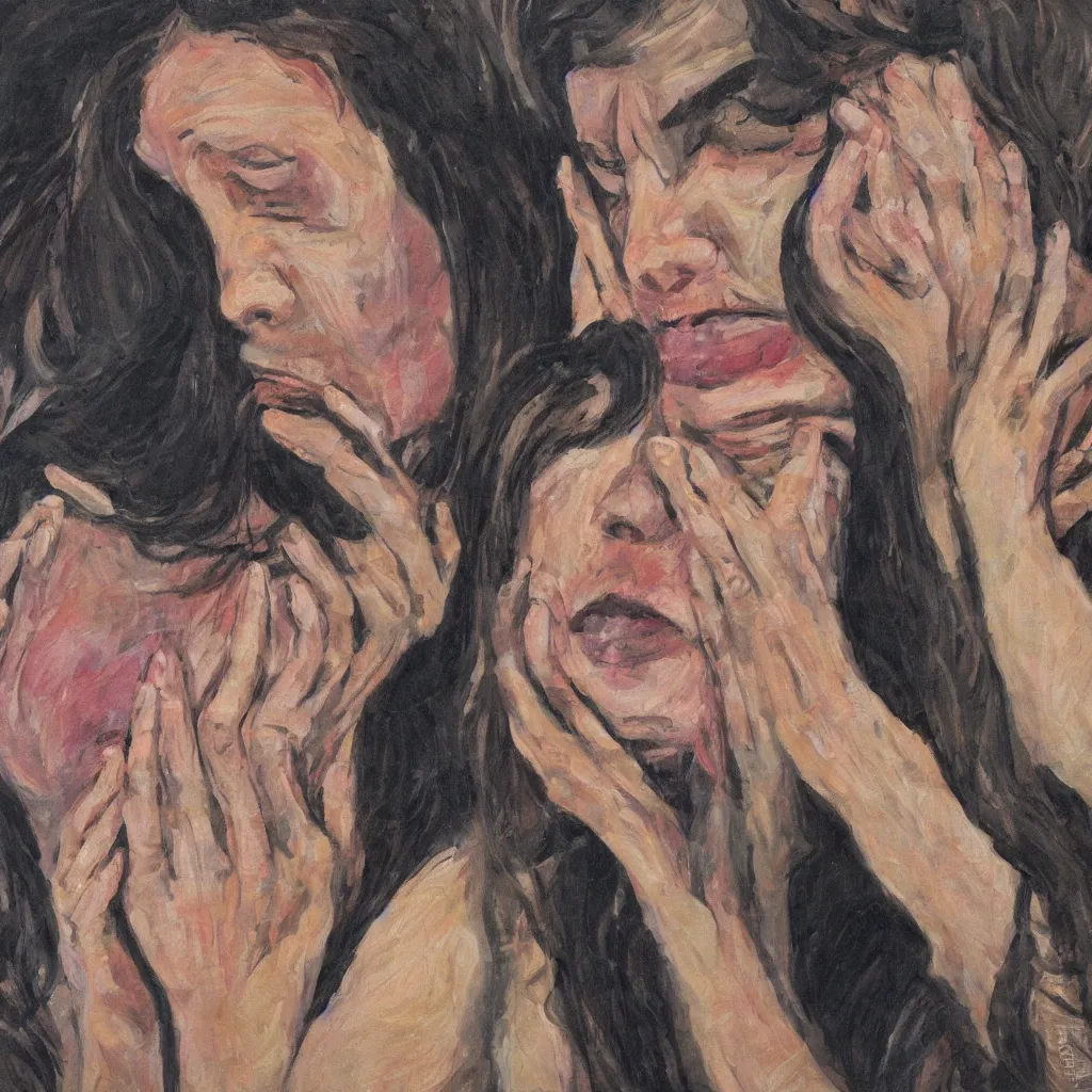 Image similar to women crying, matt painting