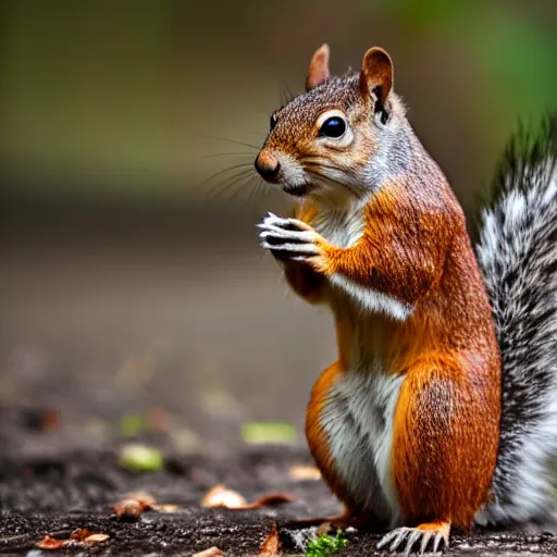 Image similar to ultra detailed photo of a squirrel with human arms